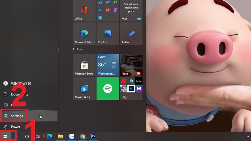 Truy cập vào phần Settings trong Start