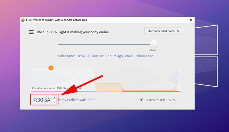 Chọn giờ thức giấc ở góc trái