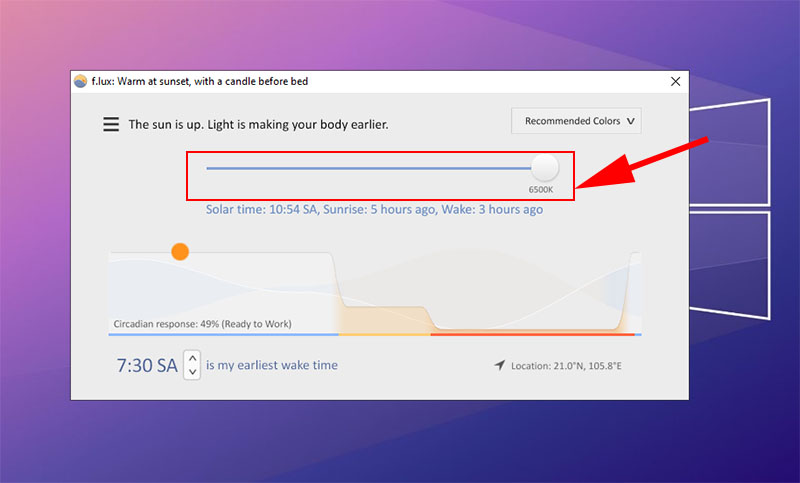 Kéo thanh độ ấm màn hình