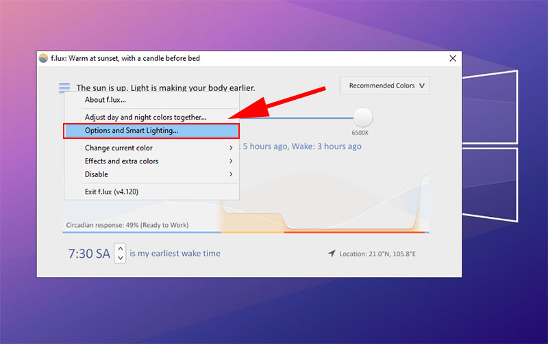 Chọn Options and Smart Lighting