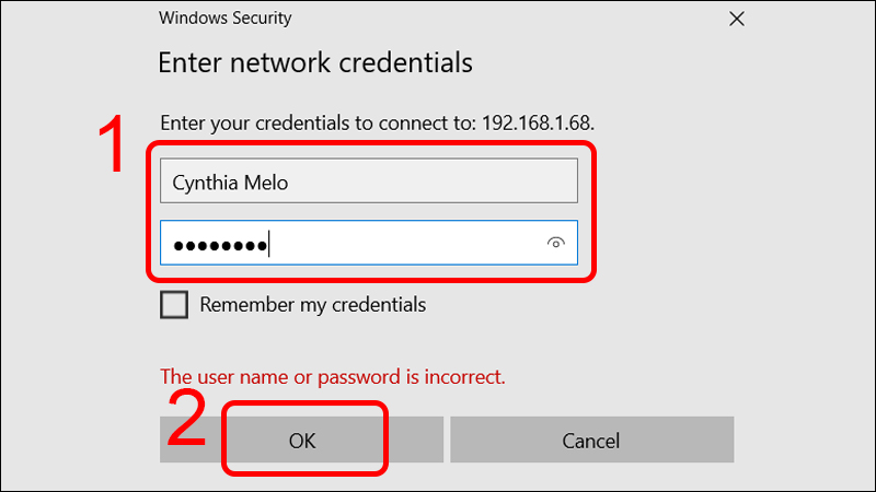 Nhập tên người dùng và mật khẩu trên máy Mac