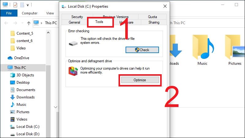 Chọn Optimize trong tab Tools