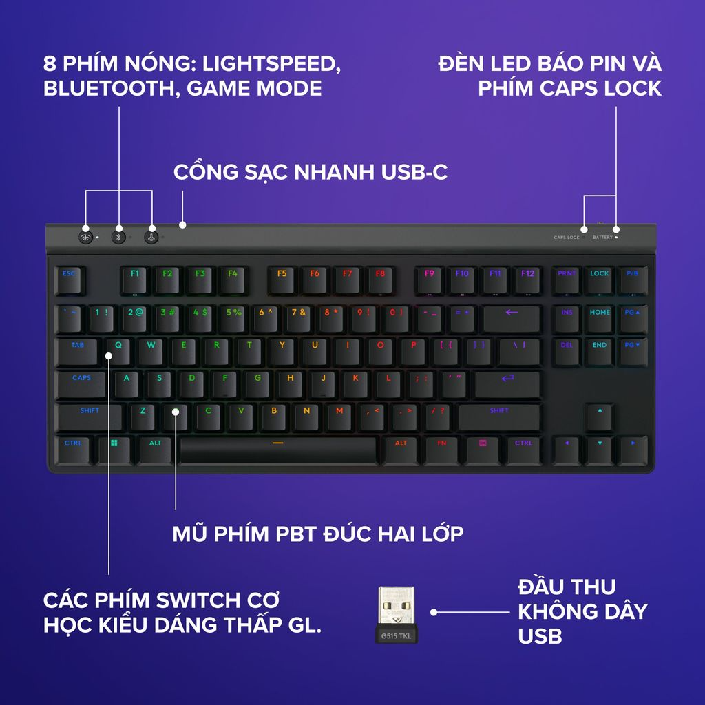 Bàn Phím Gaming Không Dây Logitech G515 Lightspeed RGB Low Profile