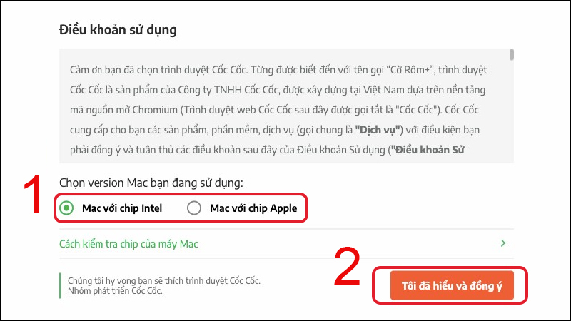 Chọn version máy và đọc điều khoản sử dụng