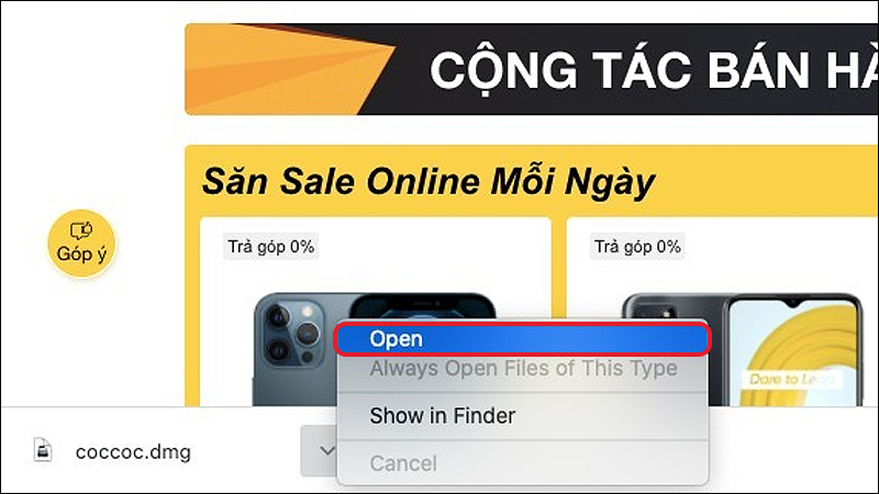 Mở tệp vừa tải