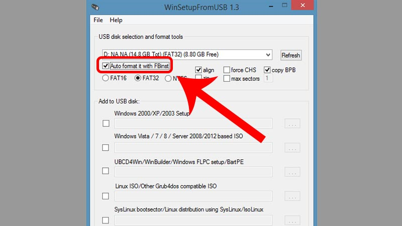 Tick chọn Autoformat it with FBinst