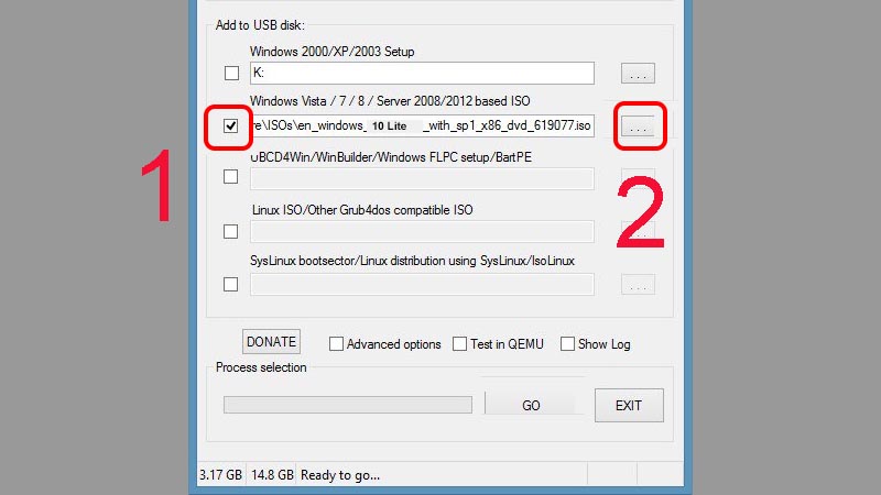 Duyệt tìm vị trí bạn lưu trữ file ISO cài đặt Windows 10 Lite