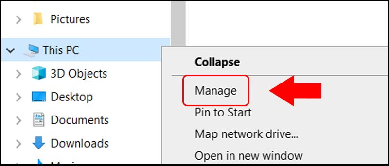 Mở Manage của This PC