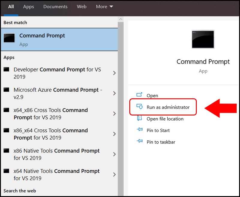 Mở cửa sổ Command Promt bằng phím Start