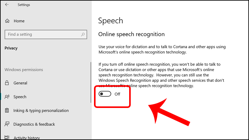 Online Speech Recognition chuyển về vị trí Off