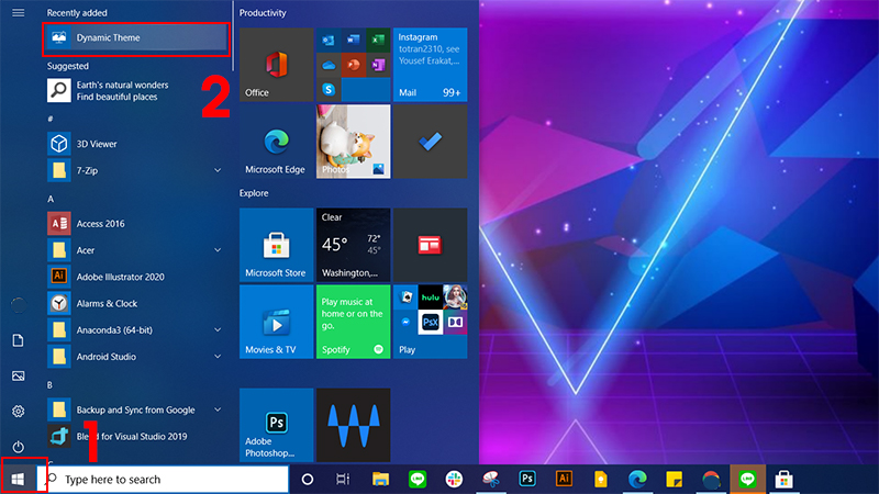 Vào ứng dụng Dynamic Theme để thiết lập lại