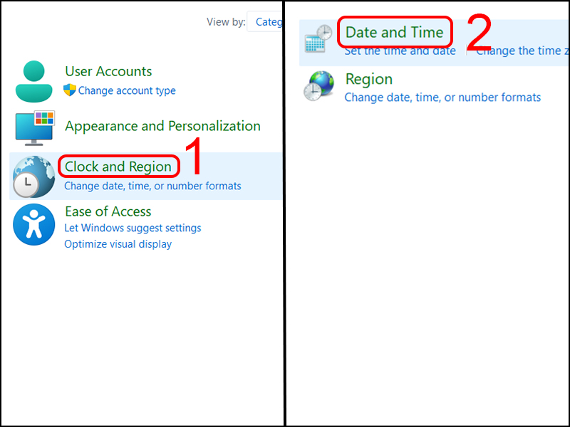 Mở cài đặt Date and Time