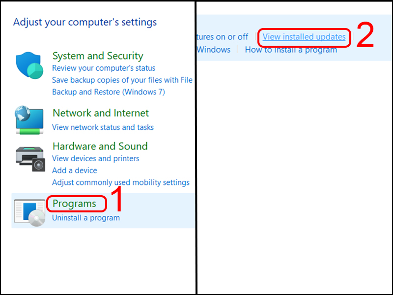 Chọn View installed updates