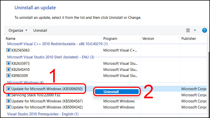 Gỡ bản cập nhật này đi