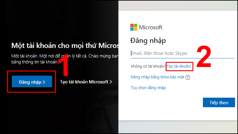 Nhấn chọn Tạo tài khoản