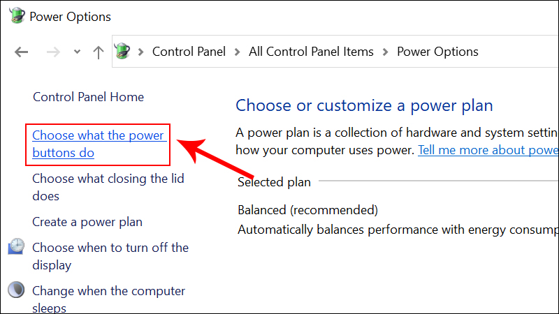 vào Choose what the power buttons do bên trái màn hình