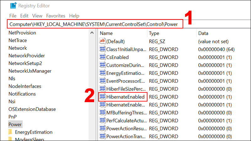 Nhập đường dẫn và nhấn đúp chuột vào mục Hibernate Enabled