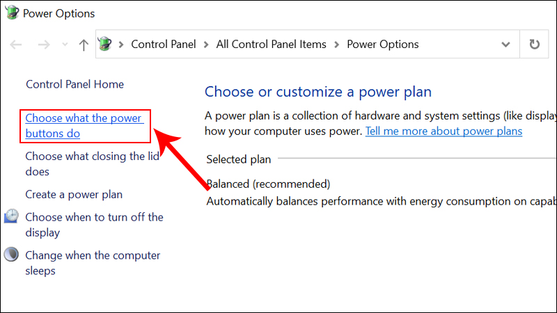 Chọn mục Choose what the power button do