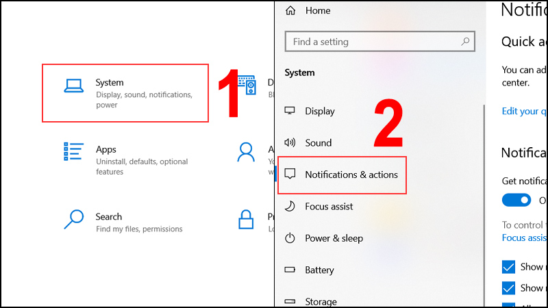 Chọn Notification & actions