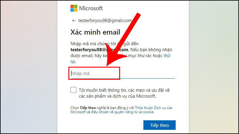 Nhập mã xác minh