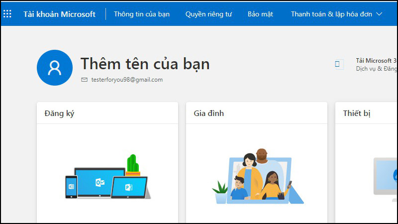 ài khoản Microsoft bằng email của bạn đã thành công