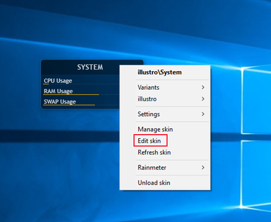 Sử dụng Edit skin để tùy chỉnh widget