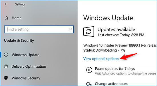 Giao diện cập nhật Windows