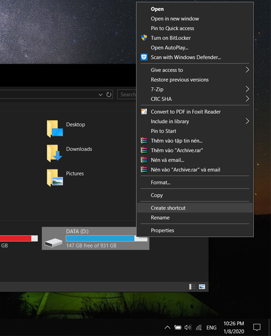 chọn Create shortcut