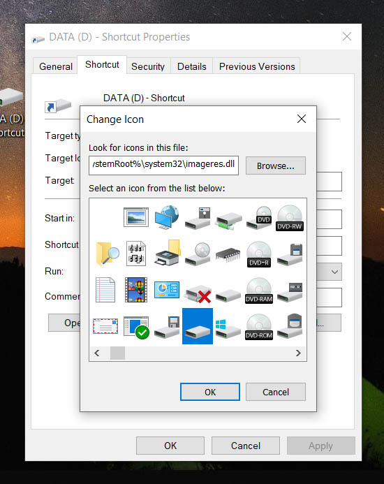 Nhấn vào Change Icon để thay đổi