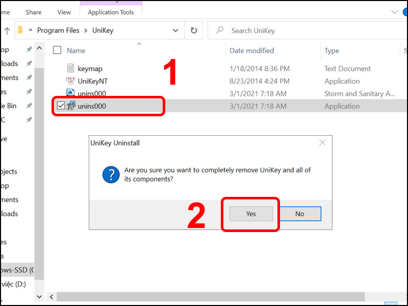 Nháy đúp vào unins00 và chọn Yes để gỡ ứng dụng