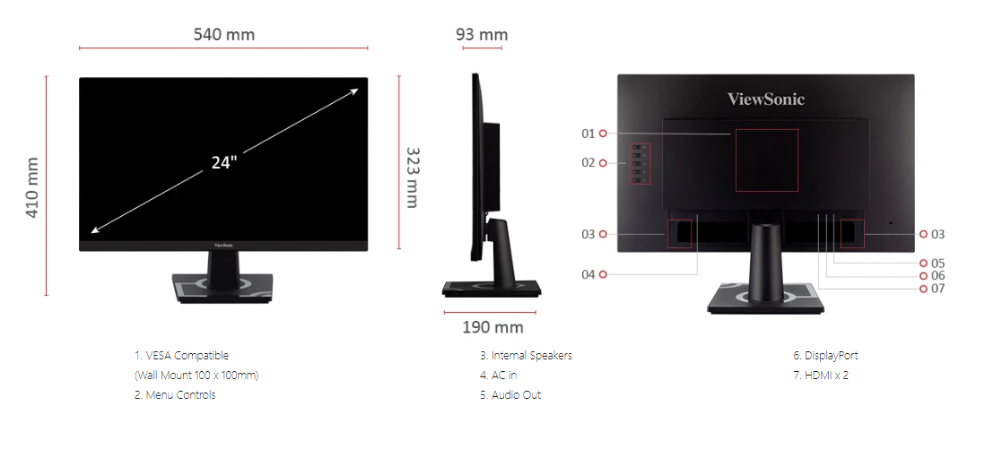 Màn Hình Gaming ViewSonic VX2405-P-MHD 24 inch FHD IPS 144Hz (HDMI, DisplayPort)