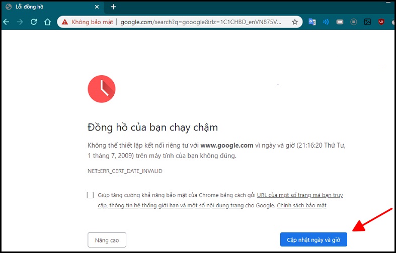 Thông tin ngày giờ trên máy bị sai