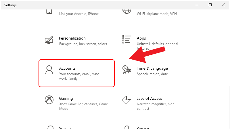 chọn Accounts