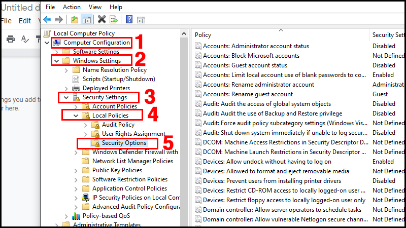Chọn Security Options