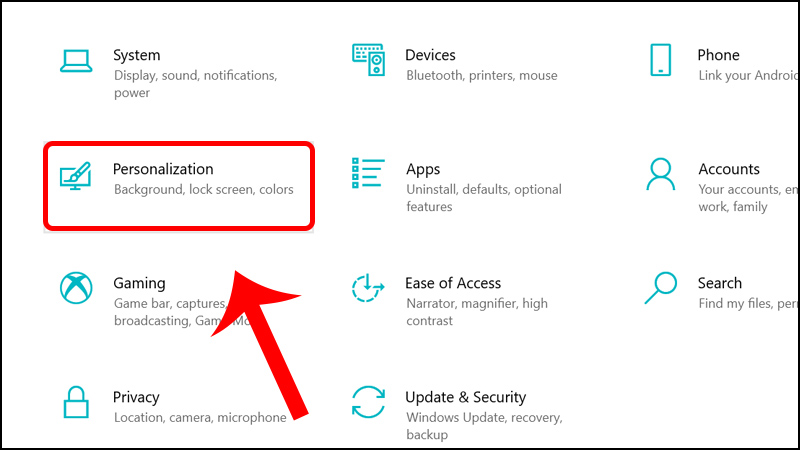 Nhấp vào mục Personalization.