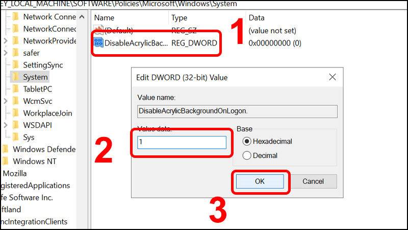 Thay đổi Value Data từ 0 thành 1