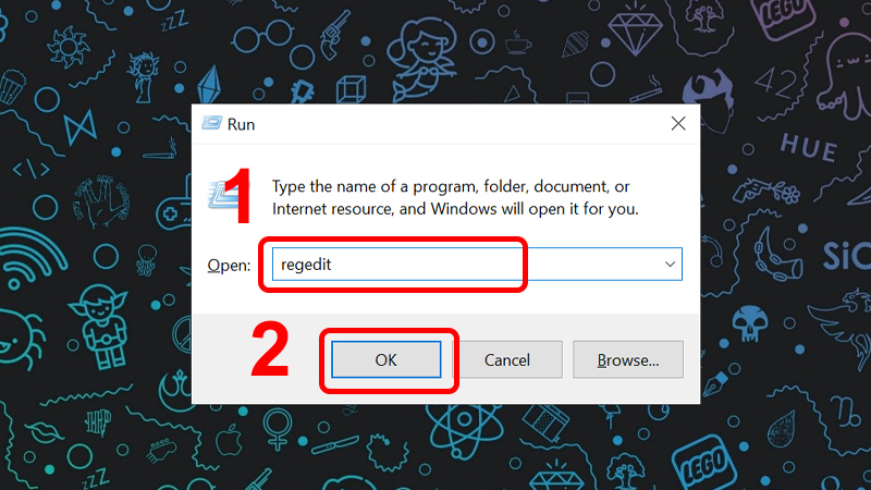 Nhập từ khóa regedit vào ô Open