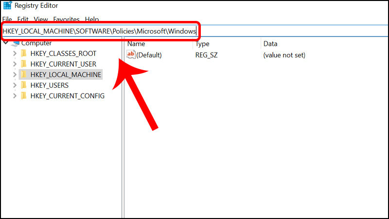 Sao chép và dán key HKEY_LOCAL_MACHINE\SOFTWARE\Policies\Microsoft\Windows