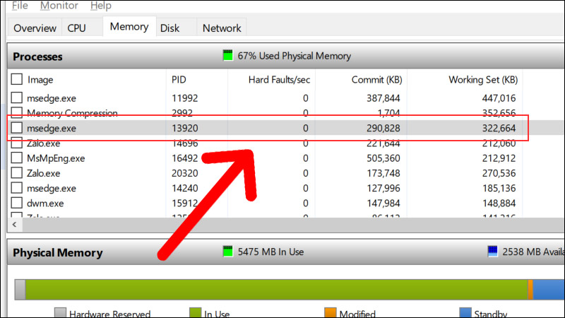 Đóng tiến trình msedge