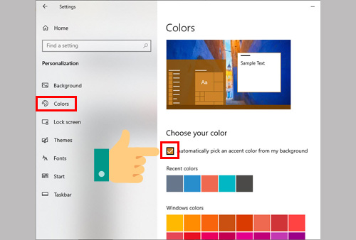 Nhấn vào mục Colors