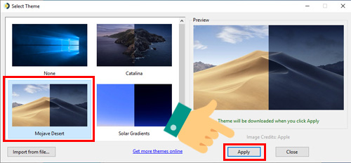 Chọn mẫu theme sẵn có và nhấn Apply