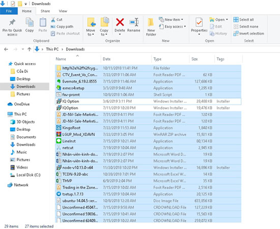 Thực hiện thành công thao tác đảo ngược các file