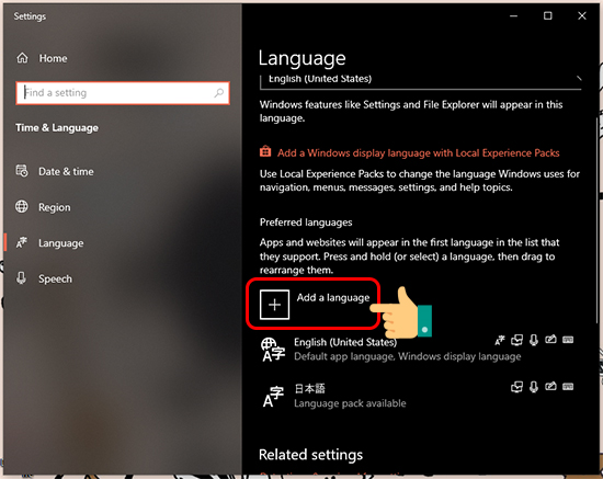 Chọn Add a language