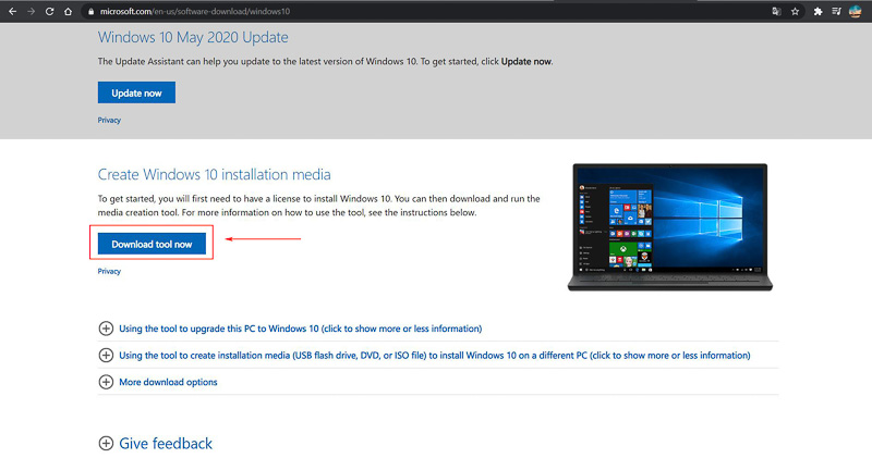 Tìm tới mục Download tool now để tiến hành tải công cụ
