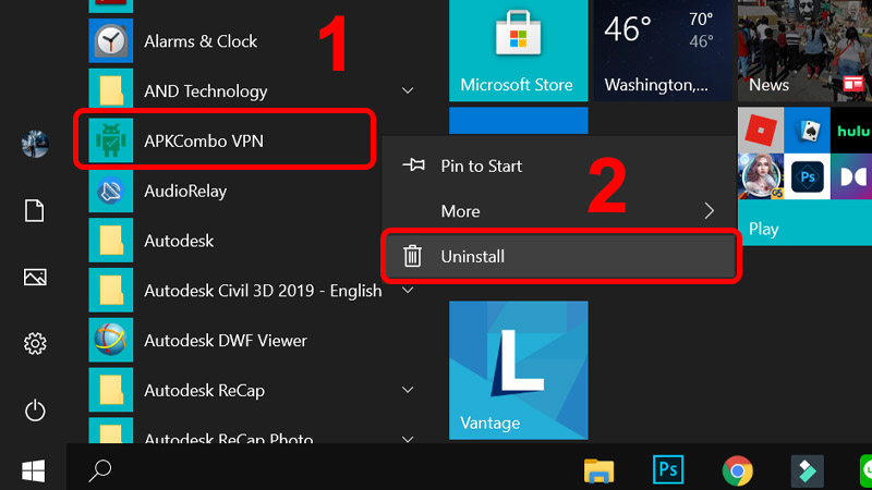 Chọn ứng dụng muốn gỡ và nhấn Uninstall