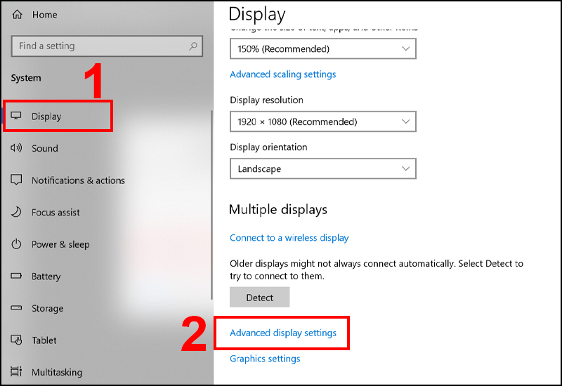 Nhấn chọn Advanced display settings