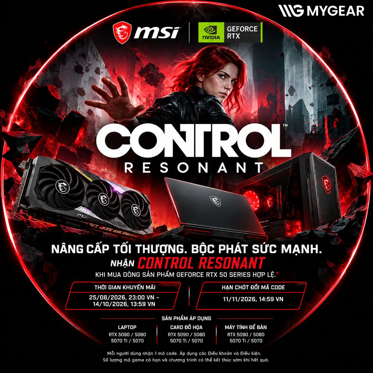 Mua MSI GeForce RTX 50 Series - Nhận CONTROL Resonant